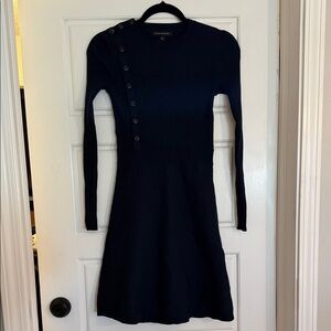 Banana Republic Black Ribbed Long-Sleeve Button-Accent Dress